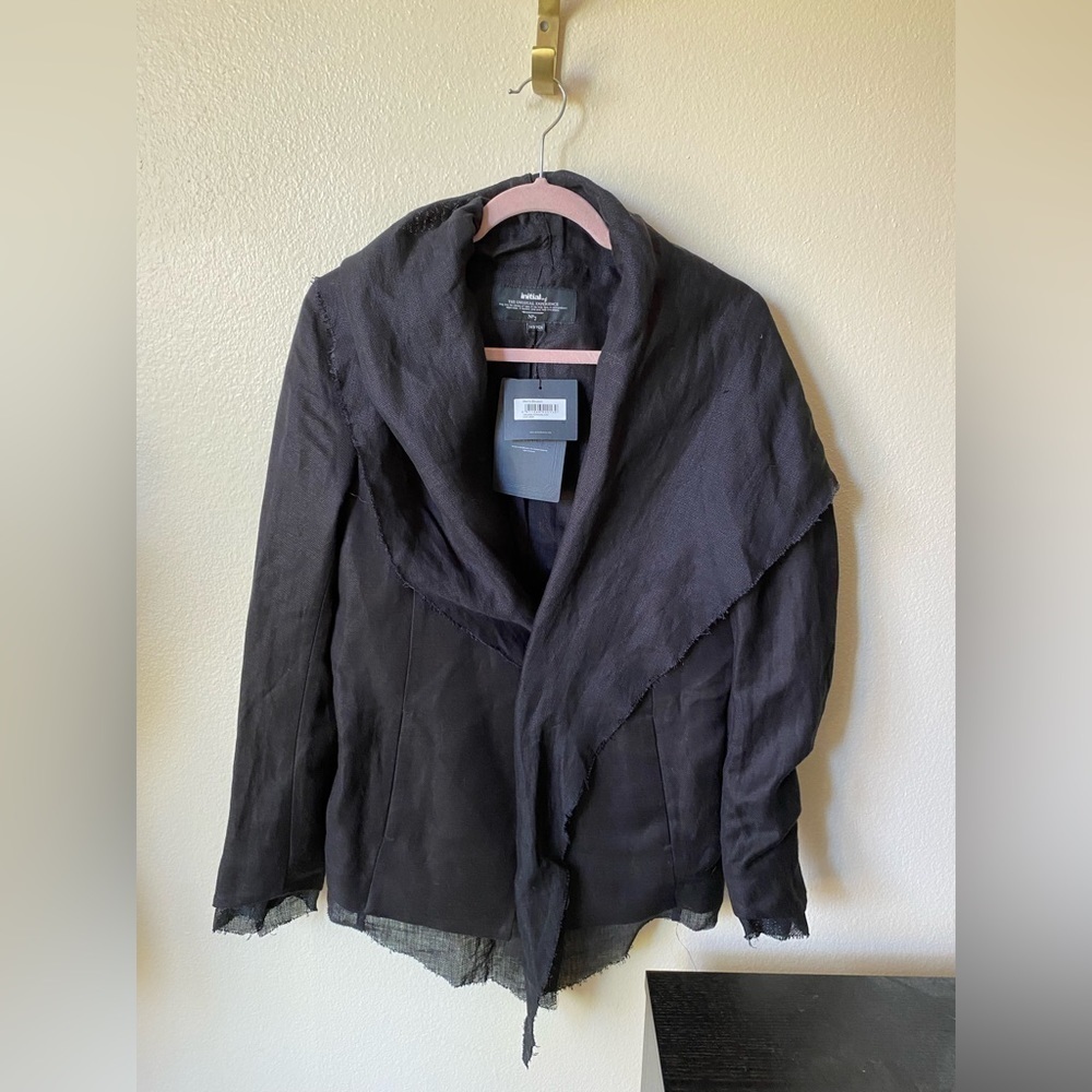 Initial Menâs Blouson Linen Blend Jacket Black Size 165/92a Gothic Blazer Coat